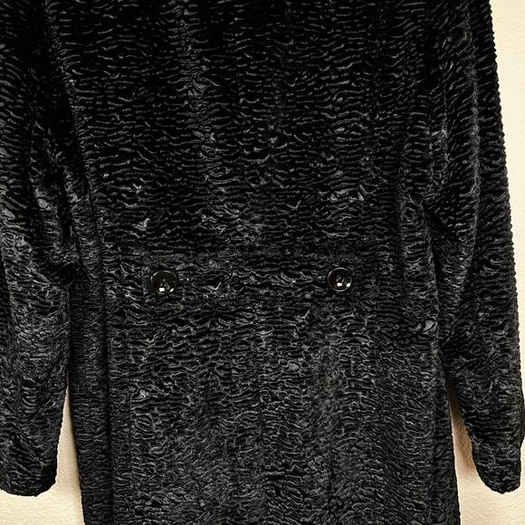 Gallery Black Faux Fur Coat XL Crinkle Texture Holiday Glam Look - Picture 5 of 7